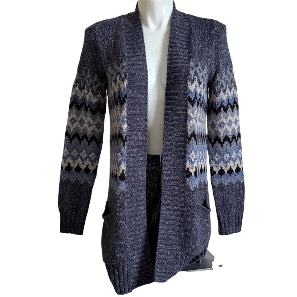Sonoma Life Style Womens Blue Fair Isle Cardigan Sweater Size M Medium